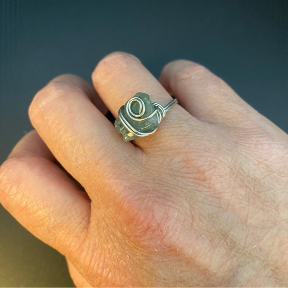 Silver Wire Wrapped Green Moss Agate Ring - Picture 3 of 4